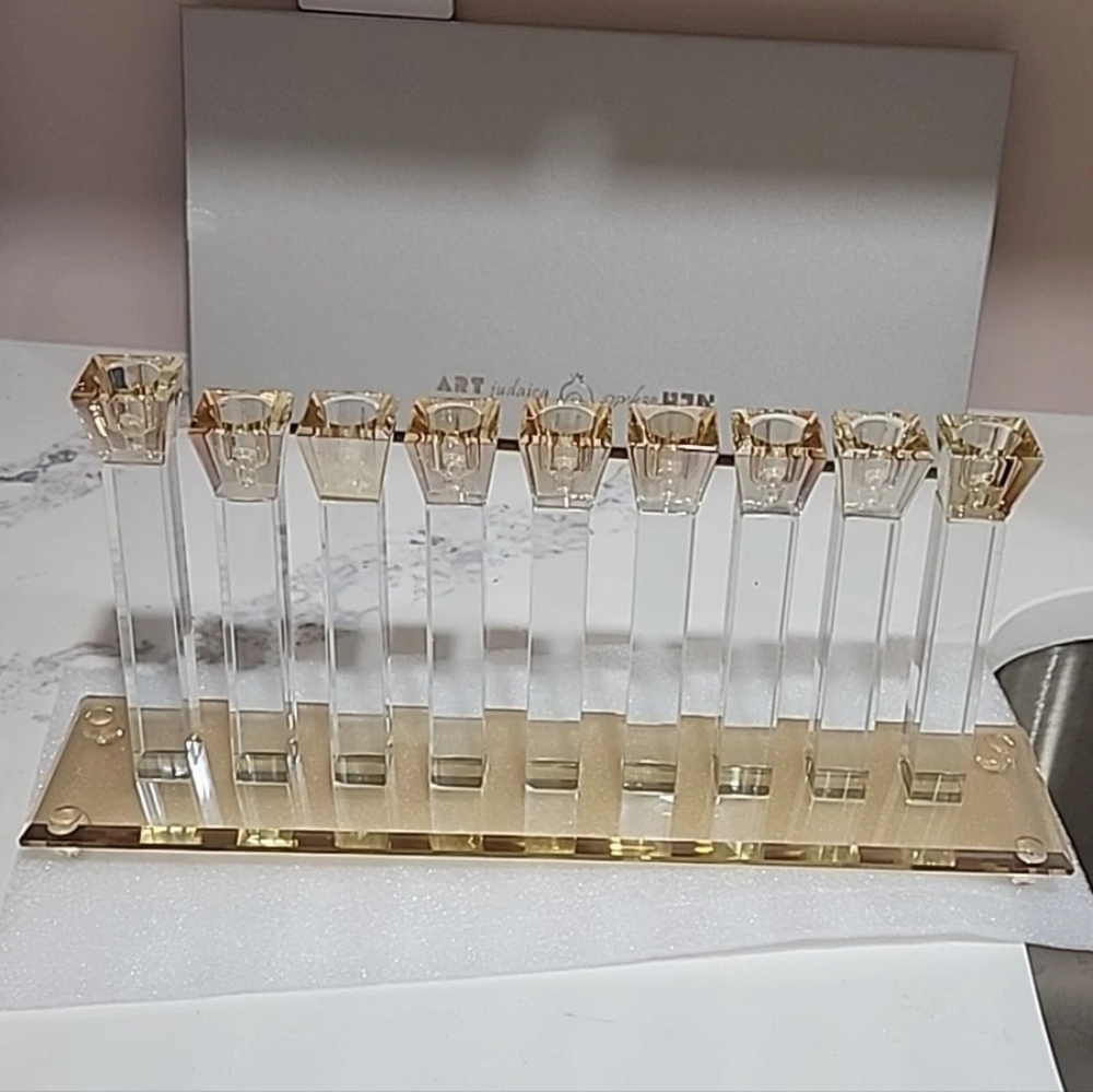 Crystal Elegant Champagne And Clear Color Hanukkah Menorah New In Box